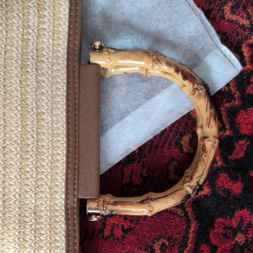 New Without Tags Woven Handbag with Bamboo Handle - Picture 2 of 6